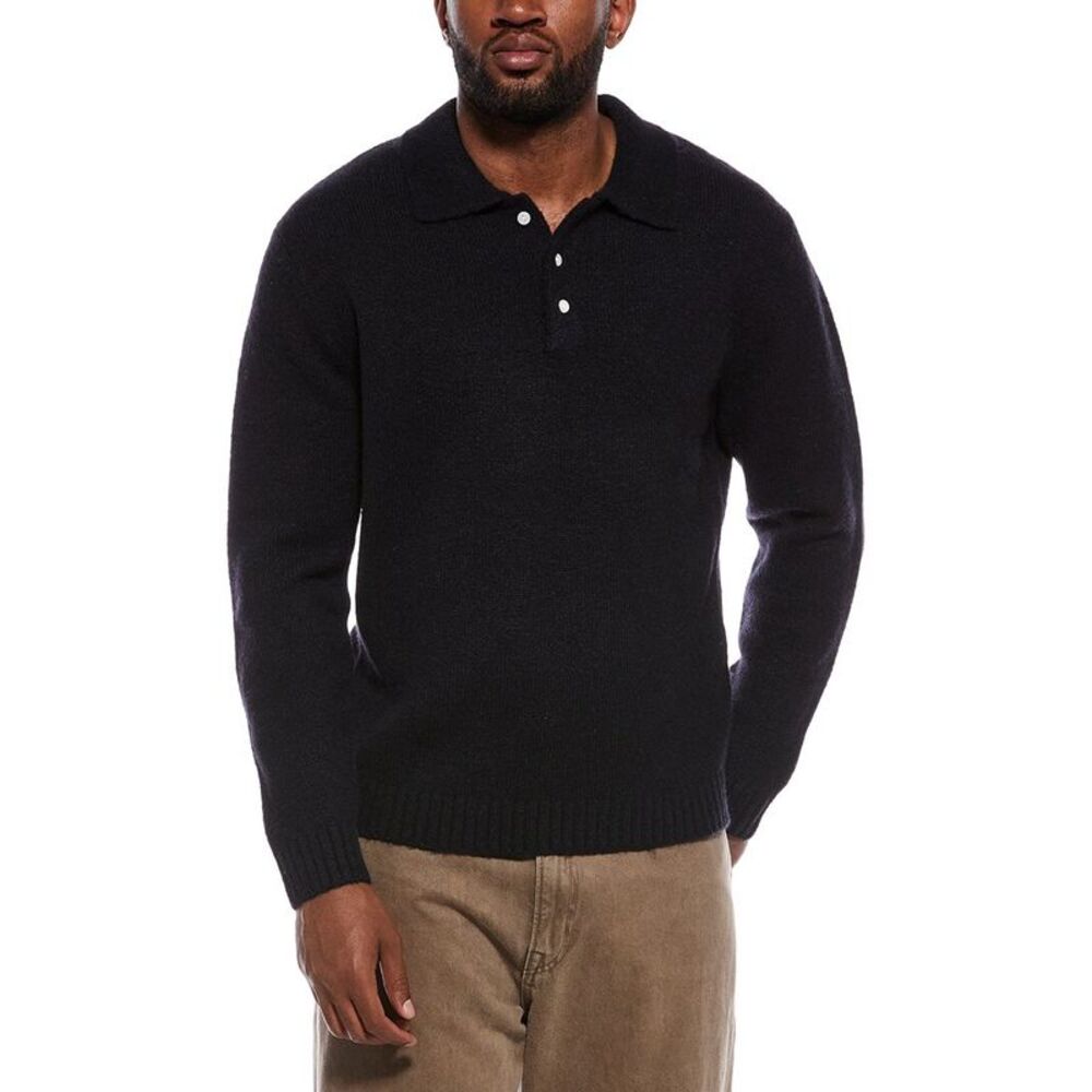 The Normal Brand Mens Homebound Wool-Blend Polo Sweater, Navy